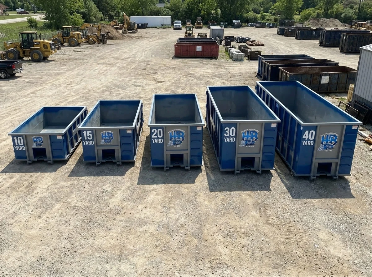 The full lineup of 10, 15, 20, 30 and 40 yard roll-off dumpsters available from Hoult Bros Dumpster Rental Racine in Racine, WI The full lineup of 10, 15, 20, 30 and 40 yard roll-off dumpsters available from Hoult Bros Dumpster Rental Racine in Racine, WI